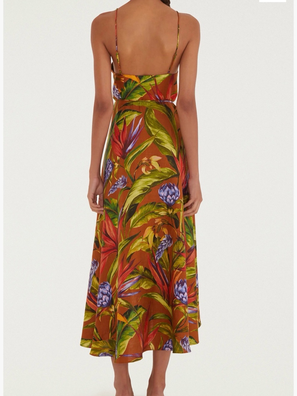 FARM Rio Rust Floral Wrap Midi Dress with Multi Color accents - Picture 3 of 6